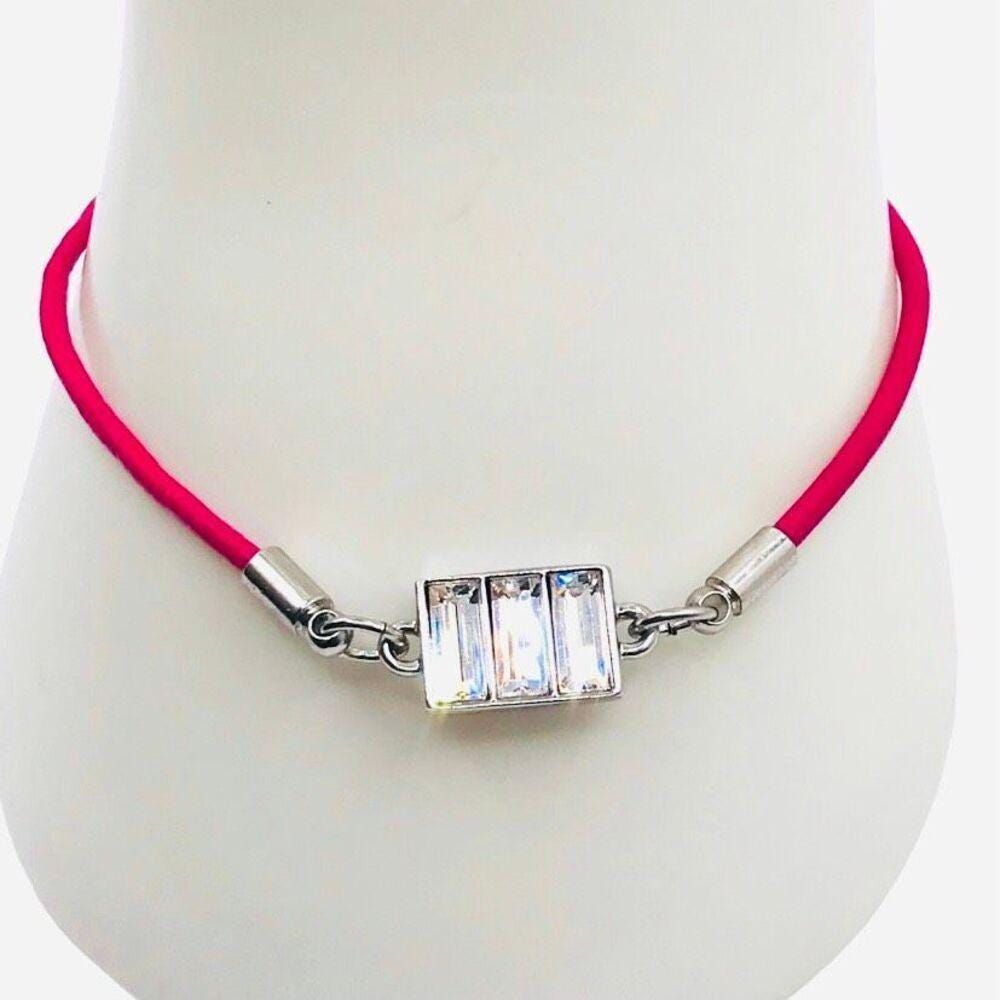 Retro Lia Sophia "Strawberry Parfait" Pink Cord Clear Crystal Tennis Bracelet